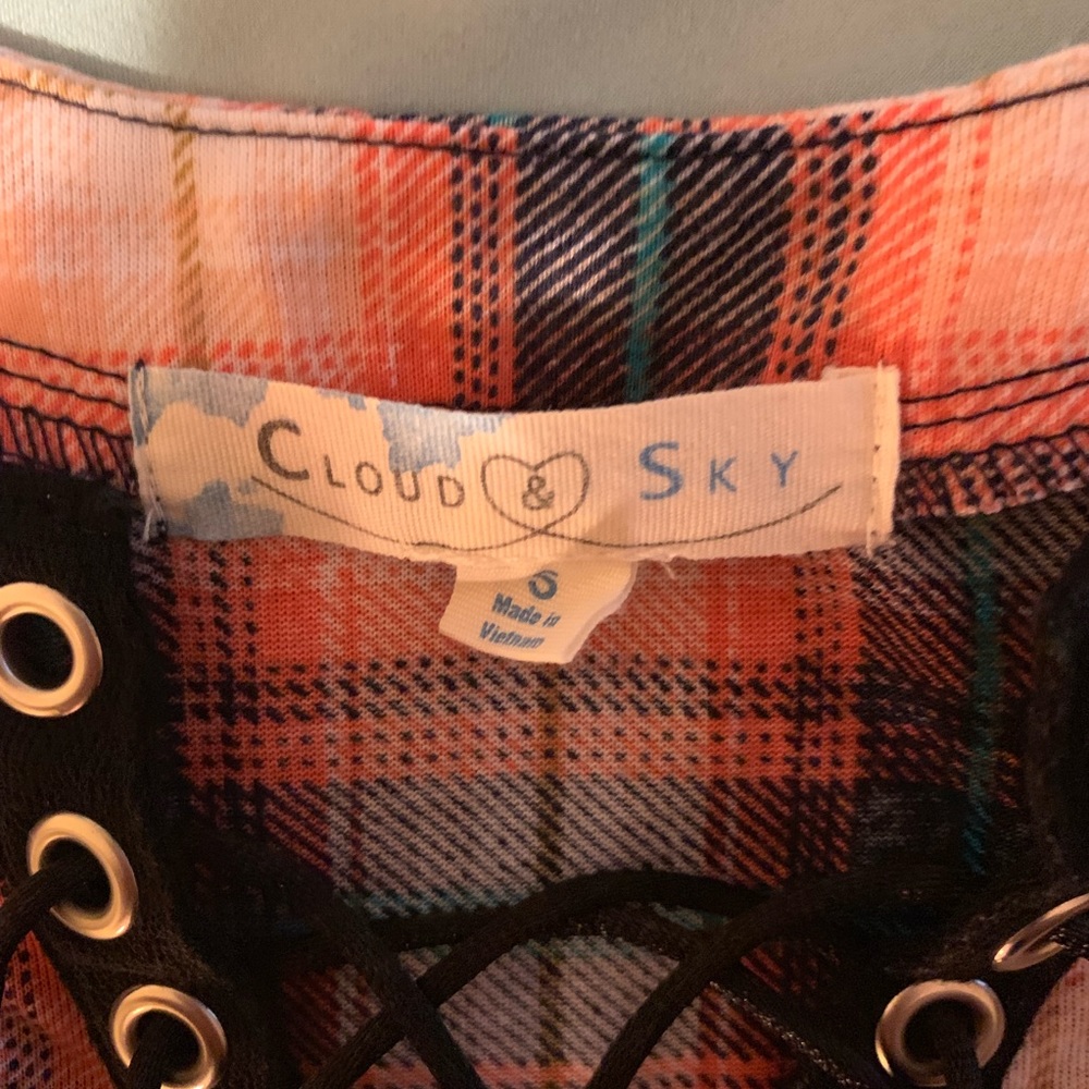 Cloud & Sky Lace Up Plaid Shirt  size S - Picture 8 of 8